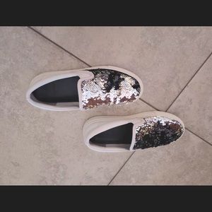 Tory Burch Silver Sequins Glitter slip-on shoes, US 6.5.